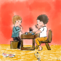 ほのぼの日常の子供の何気ないしぐさをイラストで表現する