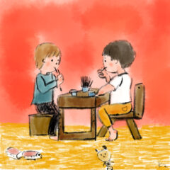 ほのぼの日常の子供の何気ないしぐさをイラストで表現する