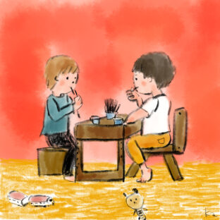 ほのぼの日常の子供の何気ないしぐさをイラストで表現する